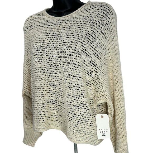 BILLABONG Forever Golden Sweater Sz M Ivory White Open Knit Cotton Acrylic Blend - Picture 3 of 10